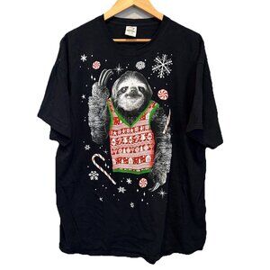 Dec. 25th Snowmen Santa Christmas Holiday Winter Black T-Shirt 2XL  Sloth Ugly